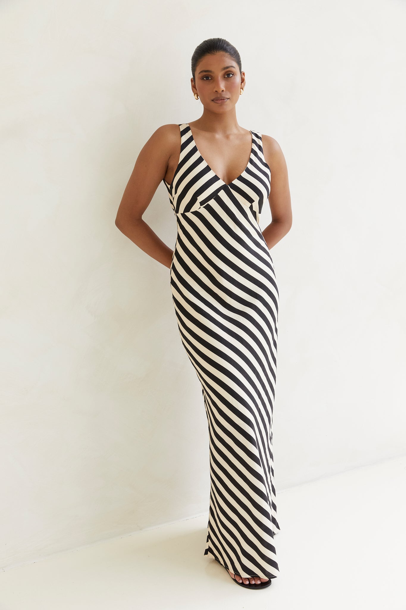 Ellery Stripe Linen Blend Bias Cut Maxi Dress