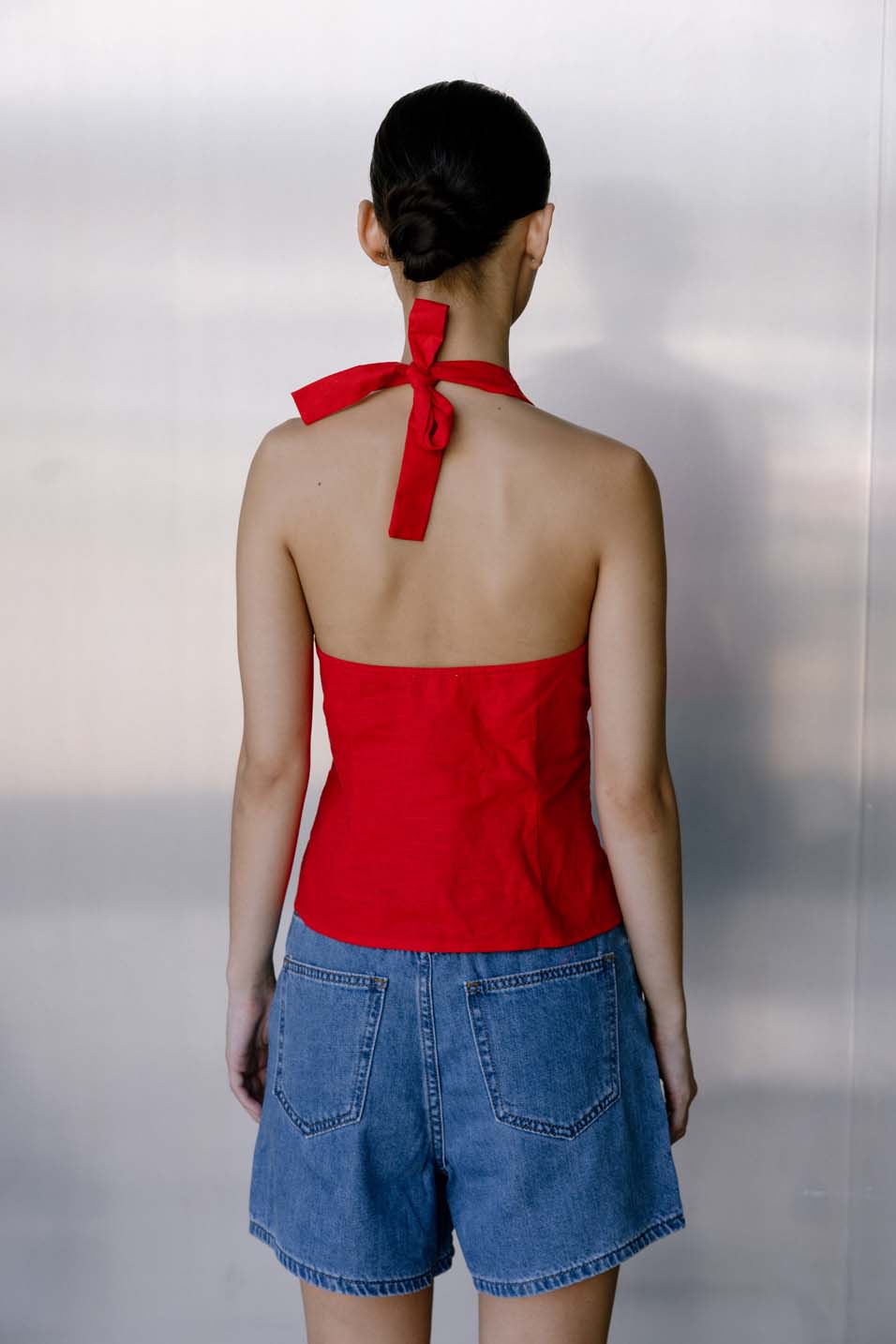 Rue Red Linen Blend Halter Vest